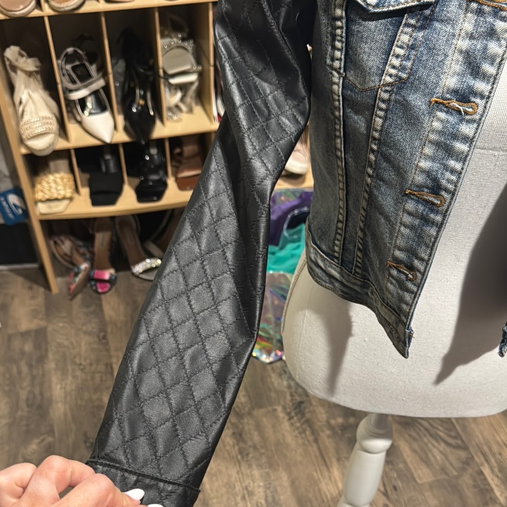 Francesca’s Women's Denim and Black faux leather  Jacket - Picture 6 of 9